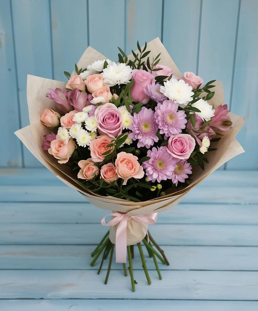 Букет цветов из: Хризантемы, Розы и Альстромерии в Волхове