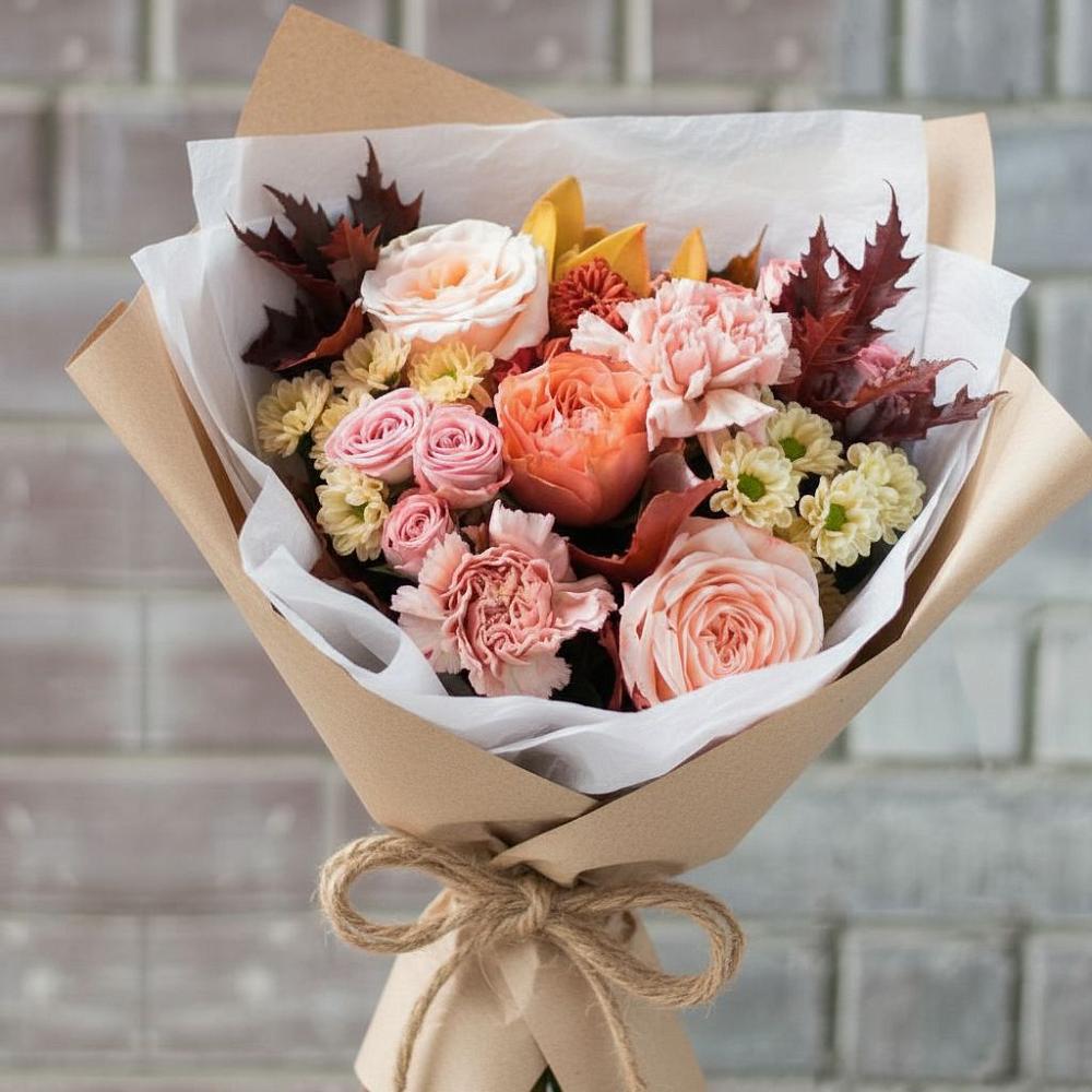 Букет цветов из: Гвоздики, Хризантемы и Розы в Волхове