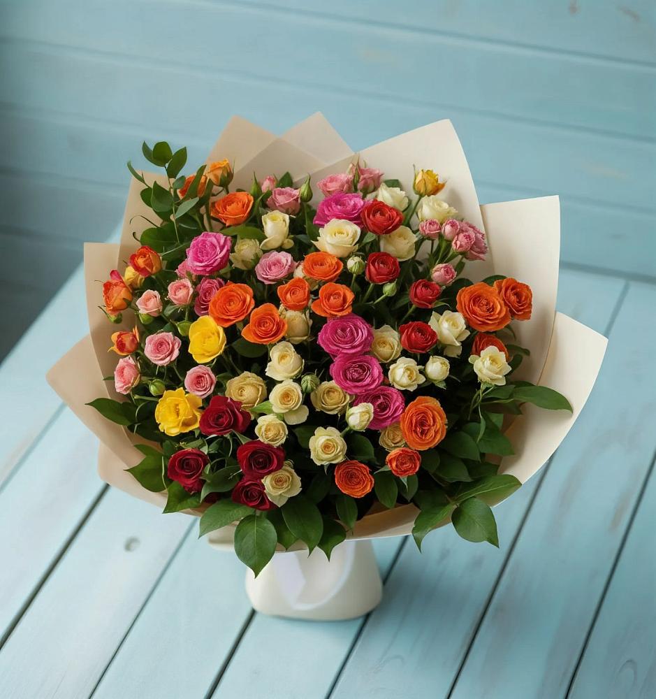 Букет Микс из разноцветных кустовых роз в Волхове