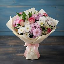 Букет цветов из:  Хризантемы, Альстромерии и Розы в Волхове