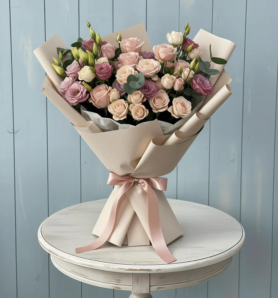 Букет цветов из: Розы и Лизиантусы в Волхове