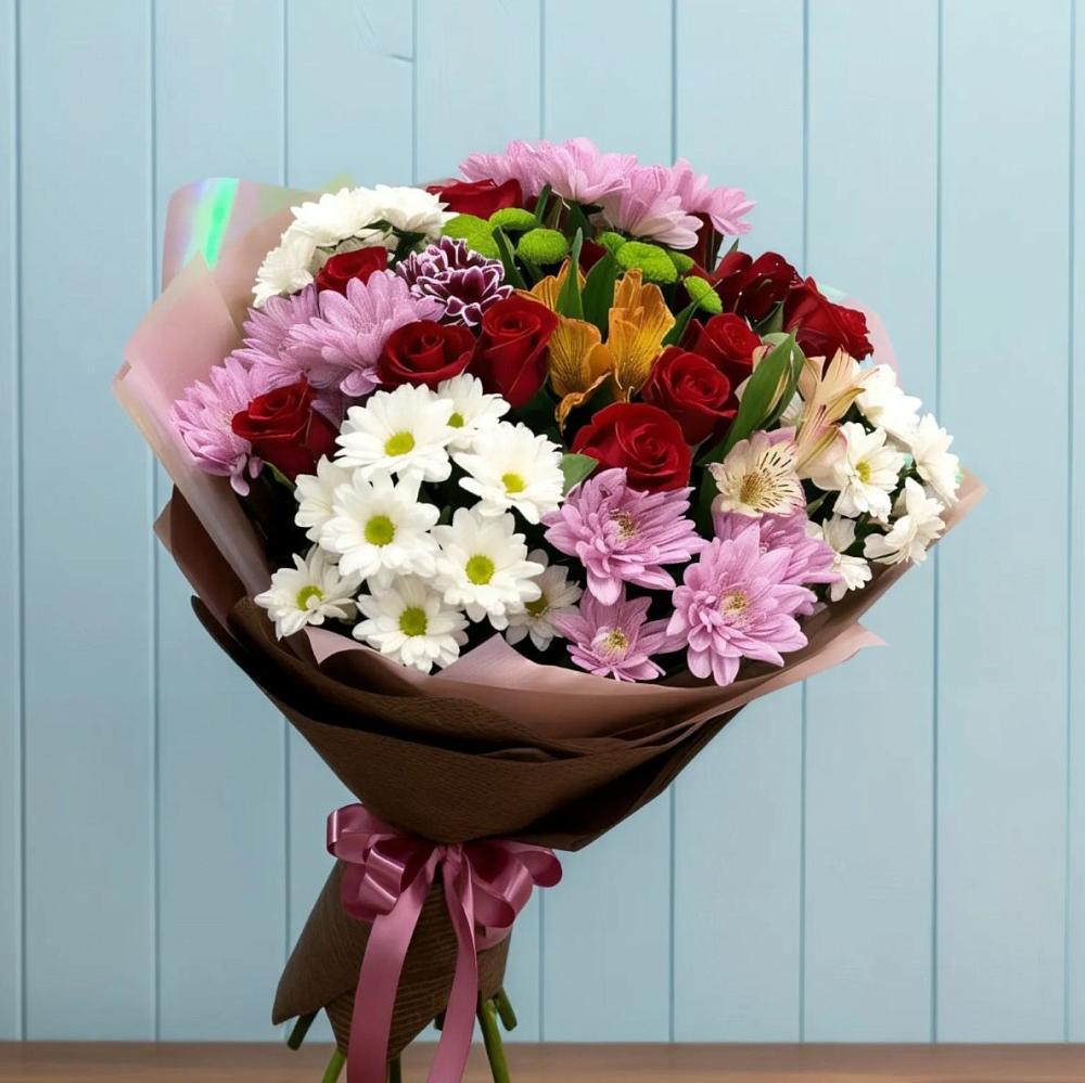 Букет цветов из: Розы, Хризантемы и Альстромерии в Волхове