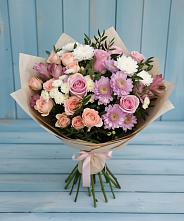 Букет цветов из:  Хризантемы, Розы и Альстромерии в Волхове