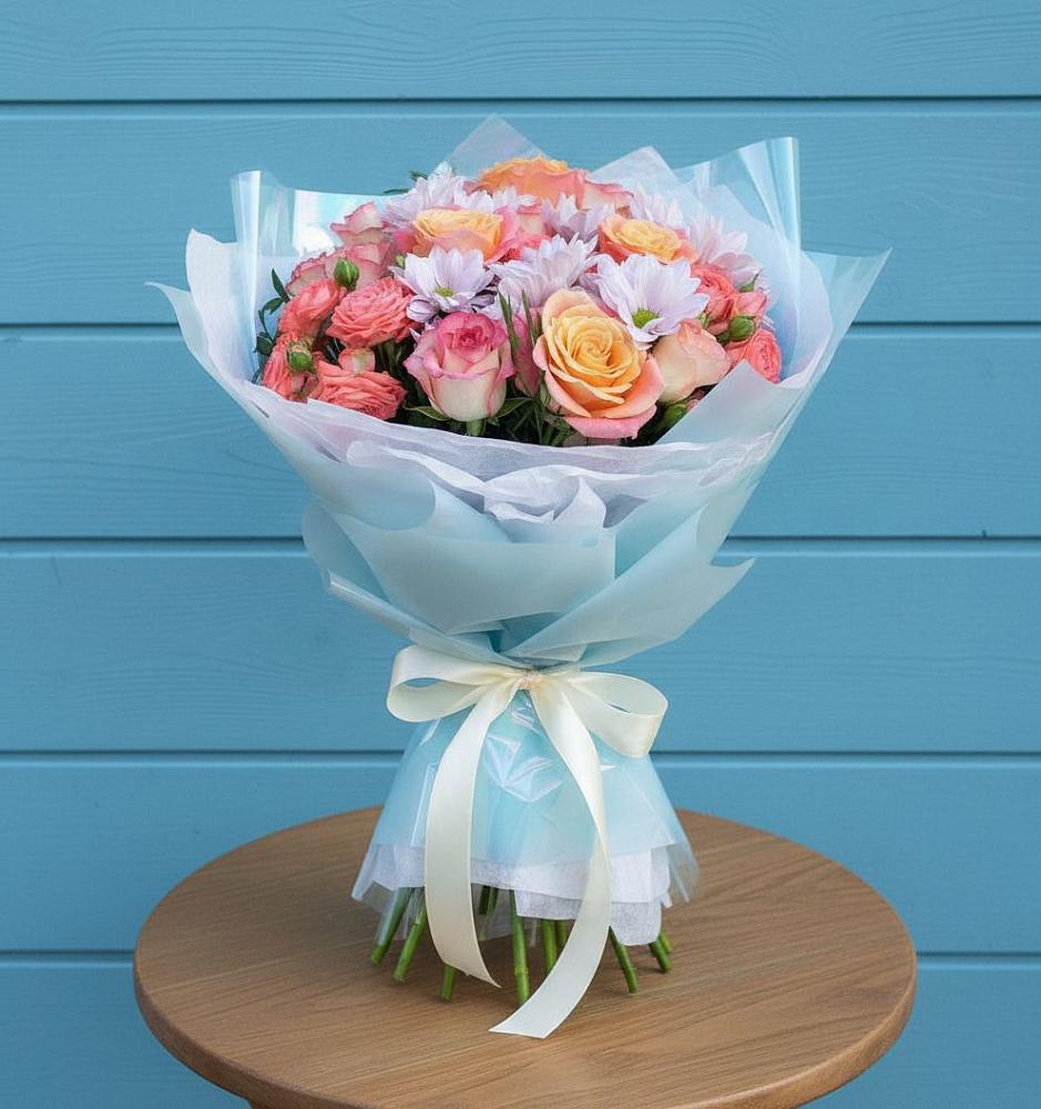 Букет цветов из: Хризантемы и Розы в Волхове